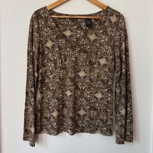 Y2K Babydoll Fairy Top Womens L Flowy Long Sleeve Brown Boho Forest‎ Earthy 90s